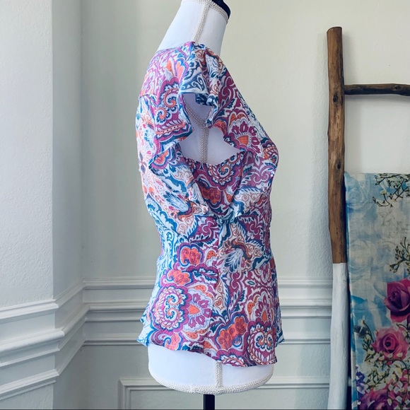 NANETTE LEPORE PINK RUFFLE SLEEVES BLOUSE TOP - Picture 7 of 14